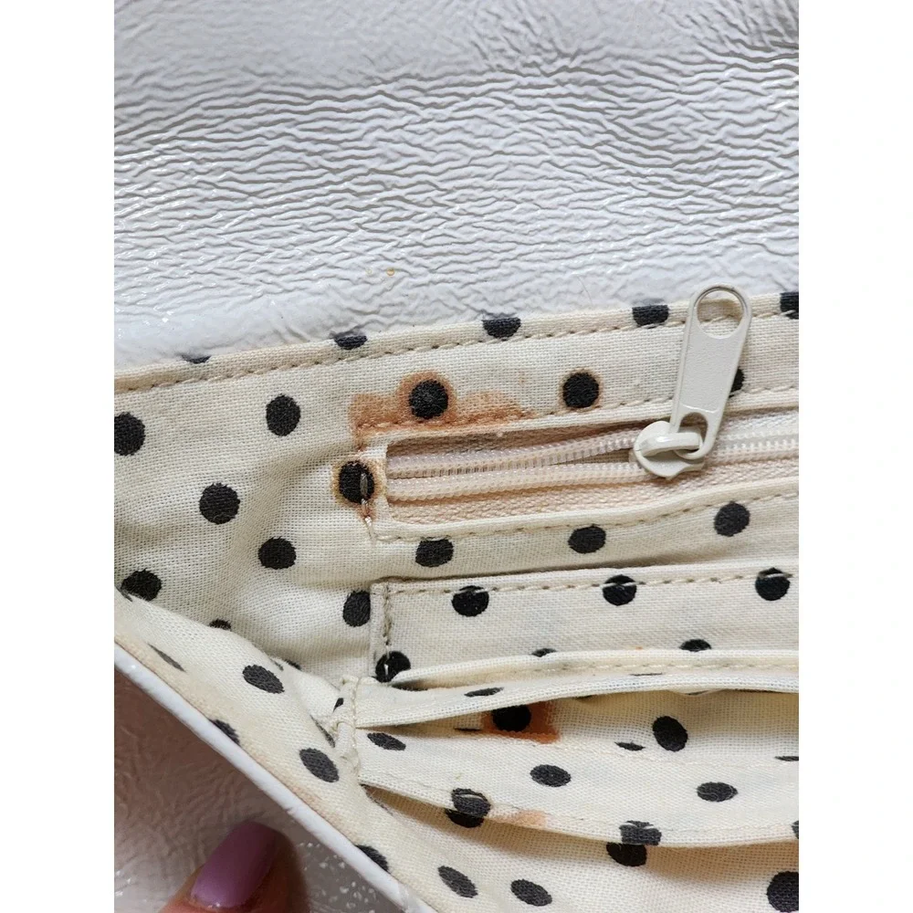 Hobo International Cream Patent Leather Clutch Bag Gold‎ Chain Polka Dot Lining